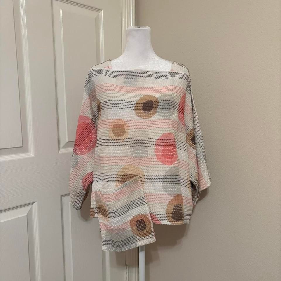 Sharon Young M/L 100% Cotton Sashiko Embroidered Lagenlook Polkadot Blouse